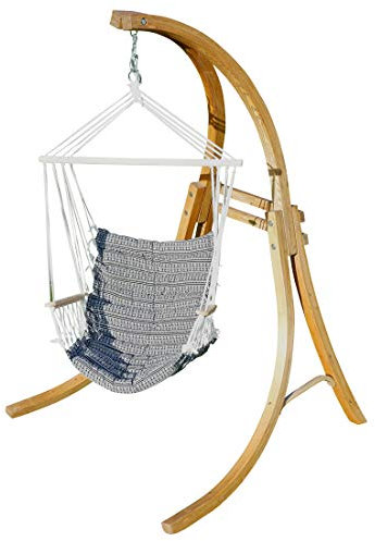 ALEOS. Design Hängesessel Hängestuhl mit Gestell aus Holz Lärche CAT-Maly-Spezial Holzgestell Hängesesselgestell komplett mit Stoffsessel angenehmer Sitzkomfort im 6cm dicken Kissen