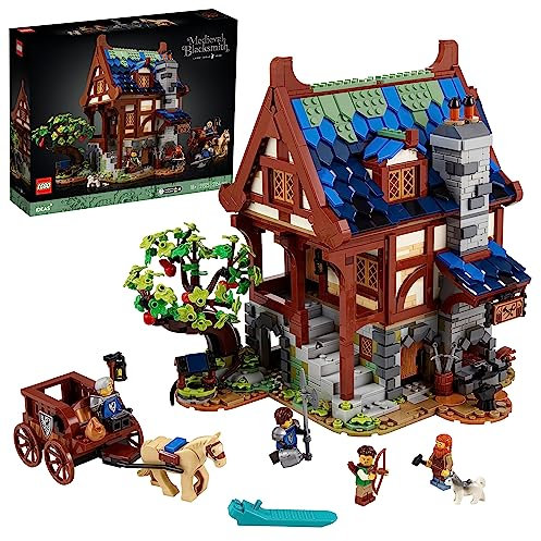 LEGO Ideas Blacksmith 21325 Building Kit; Display Model for Adults, Featuring a Fully Furnished, 3-Level Building with a Workshop, Glowing Coal Forge, Bedroom and Kitchen, Plus a Garden (2,164 Pieces)