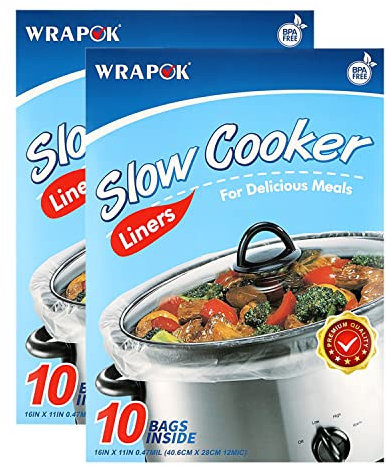 WRAPOK Slow Cooker Liners Kitchen Disposable Cooking Bags BPA Free for Oval or Round Pot, Large Size 11 x 16 Inch, Fits 1 to 3 Quarts - 2 Pack (20 Bags Total)