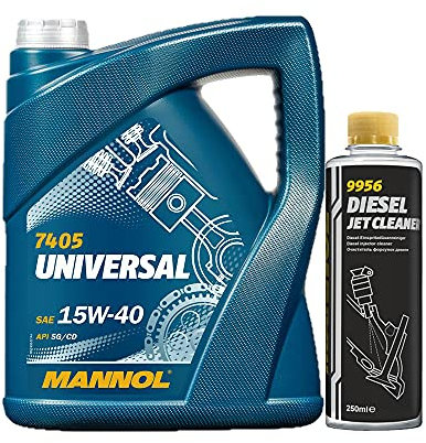 MANNOL 5l, 7405 Universal 15W-40 API SG/CD + Diesel Jet Cleaner Düsenreiniger - Kraftstoff Additiv 250 ml