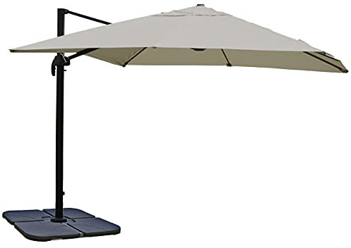 Mendler Gastronomie-Ampelschirm HWC-A96, Sonnenschirm, 3x4m (Ø5m) Polyester/Alu 26kg mit Ständer drehbar - creme-grau