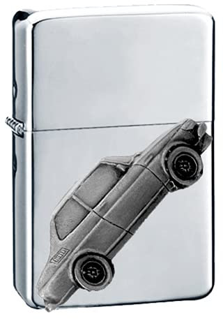 Schwedenauto 99 Turbo ref219 Zinn-Effekt Design auf einem Flip-Top-Benzinfeuerzeug, winddicht, Silber nachfüllbar
