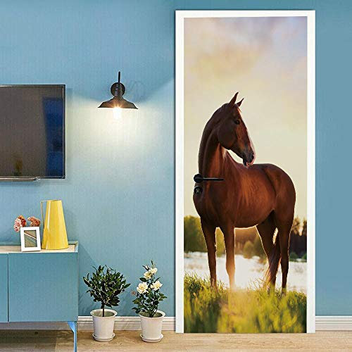 Türtapete selbstklebend Pferd TürPoster 3D Bewirken Fototapete Türfolie Poster Tapete Abnehmbar Wandtapete für Wohnzimmer Küche Schlafzimmer 77x200cm