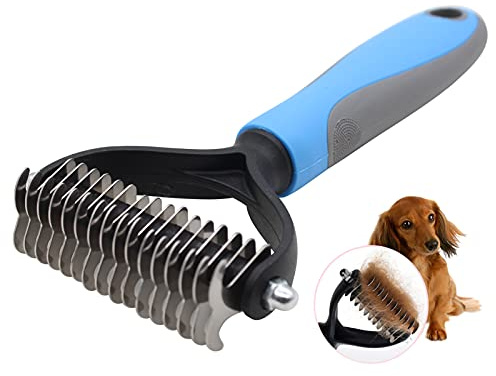 Ranvi Pet Grooming Tool-Rastrillo de capa inferior de 2 lados para perros y gatos-Peine para quitar las mantas y enredos, seguro y eficaz(Grande)