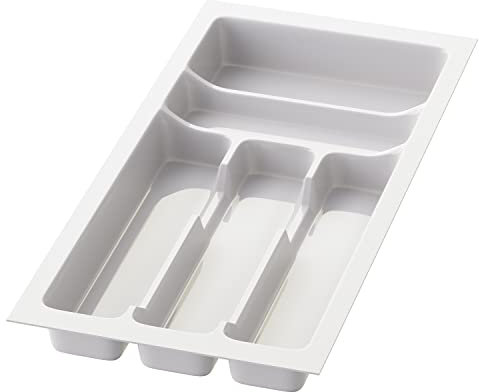 Sossai Besteckeinsatz Divio für 30cm breite Schubladen, 23x49 cm – zuschneidbar, 5 Fächer, weiß, Besteckkasten für Schubladen aus Kunststoff