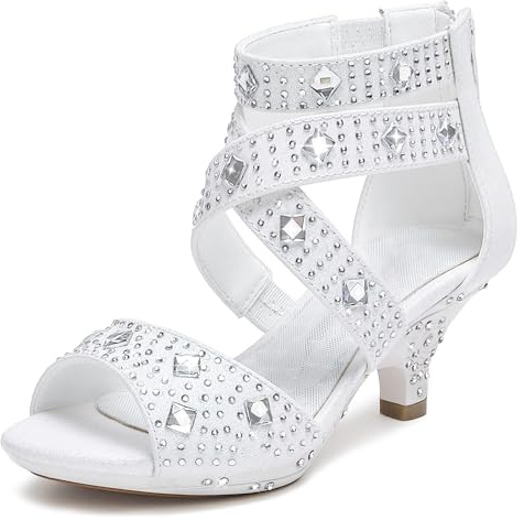 Dufannie White Toddler Shoes First Communion Shoe Sandals Princess Shoes Low High Heels for Little Big Kid(3401White 1)