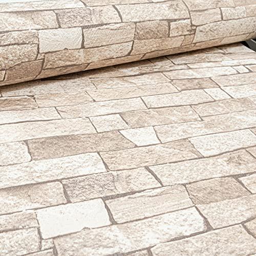 SOPHIE LAURENCE Luxury Rustic Brick 3D Effect Textured White Light Grey Wallpaper Living Room Bedroom Kitchen (Brown Beige)