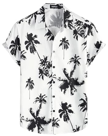 VATPAVE Mens 100% Cotton Hawaiian Shirts Button Down Short Sleeve Beach Shirts Summer Casual Aloha Shirts XX-Large White Coconut Tree Relaxed fit
