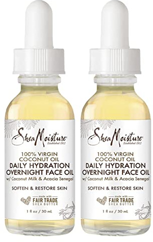 SheaMoisture Coconut Oil for Face - Daily Hydration Overnight Face Oil with Coconut Milk & Acacia Senegal, Argan Oil for Skin, Organic Shea Butter, Hydrating, Vitamin E, 1 Oz (Pack of 2)