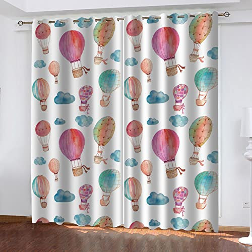 Kinder Gardinen Kinderzimmer Junge Mädchen Blickdicht Aquarell Wolke Heißluftballon 280X260Cm 2Er Set Verdunkelungsvorhang Thermovorhang Hitzeschutz Vorhänge Wohnzimmer Schlafzimmer Vorhänge Mit Ösen