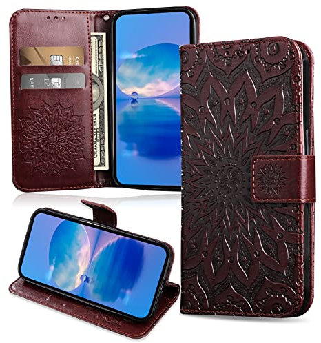 FCAXTIC Hülle Kompatibel mit Samsung Galaxy S9, Magnet PU Leder Tasche Flip Schutzhülle, Brieftasche Klappbar Hülle, Braun