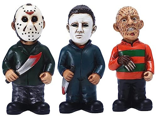 nezababy HorrorfilmGartenzwerge Killer Set Alptraum auf der Elm Straße Mörder Michael Myers Freddy Jason Halloween Zombie Zwerg Harz-Figuren für drinnen und draußen Hof Dekor