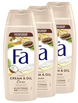 FA Duschgel Cream & Oil Cacao (3x 250ml), pflegende Duschcreme, genieße die milde & vegane Formel mit dem verwühnenden Duft von Kakaobutter, 94% Inhaltstoffe natürlichen Ursprungs