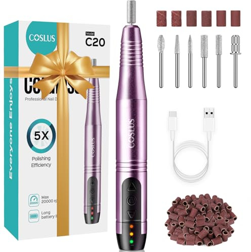 COSLUS Fresa elettrica portatile senza fili, 11 in 1, set professionale per manicure e pedicure, lima elettrica per unghie in gel e acrilico, modellatura unghie, lucidatura, rimozione di calli