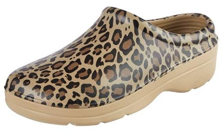 totes Women's Everywear Lightweight Waterproof Bailey Garden Clog, Leopard, 10 US