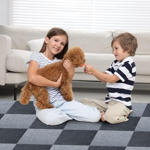 Teppichfliesen, selbstklebend, 30,5 x 30,5 cm, rutschfest, wiederverwendbar, zum Abziehen und Aufkleben, Teppichbodenfliesen, einfache Installation, DIY für Schlafzimmer, Wohnzimmer (20 Stück)