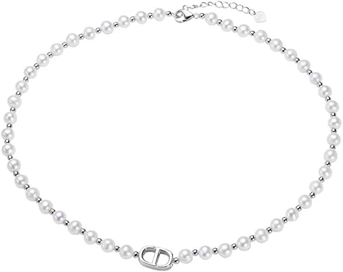 HSAJS Elegante Perlenkette Choker Halskette Damen Schmuck Silber Anhänger Klassisch Hochwertig Zeitlos Luxuriös Edel