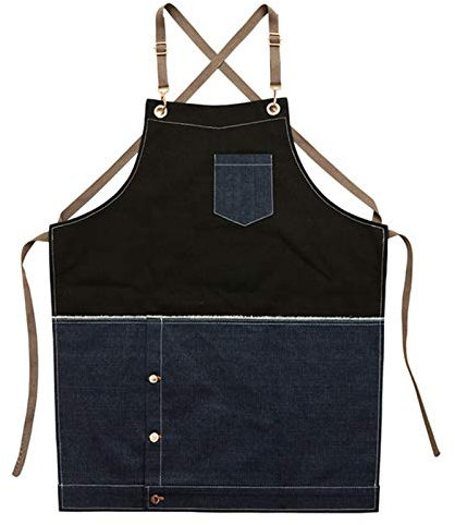 AthuAh Arbeitsschürze mit Taschen, Schwere gewachste Canvas-Arbeitsschürzen for Männer, Holzbearbeitungswerkstattschürze mit Taschen, verstellbare Werkzeugschürze (Farbe: Schwarz, Größe: X-Large)