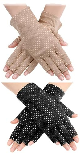 XuoAz UV-Sun-Protection Fingerless Non Slip Summer Outdoor Gloves for Women Girls (2 Pairs)