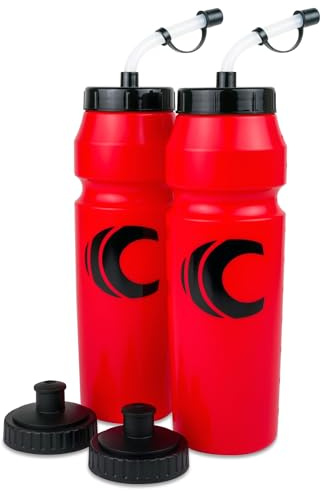 Cannon Sports 1 Liter Sports Water Bottle, BPA-Free, 34 Oz Capacity, Large Mouth, 2 lids (Straw and Squeeze), Great For Helmet Sports Such As Hockey, Lacrosse, Football, Boxing (2 Pack) (Red)