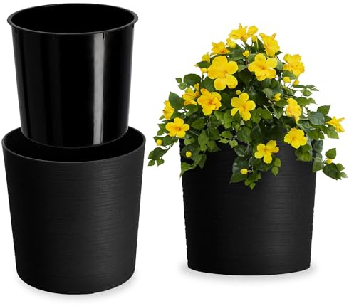KADAX Blumentopf ⌀ 19cm, eleganter Übertopf mit Einlage, Topf, Gartenschale, Blumenkübel, Blumentopfschutz für Wohnzimmer, Büro (Schwarz)