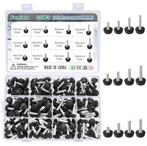 Fomiata 235 Stück 12 Größen Rändelschrauben Set, M4 M5 M6 Carbon Gewinde Rändelschraube, Rändelschraube mit Gewinde,Befestigungsschraube Griffknöpfe,Runder Kopf Rändelschrauben