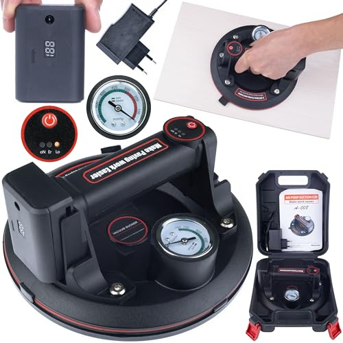 Rosfix Ventosa a Batteria 200kg con Indicatore Intelligente e Manometro – Ø200mm, 3.6V 1500mAh Li-Ion | Per Piastrelle, Vetro, Marmo | Sollevatore a Vuoto Professionale