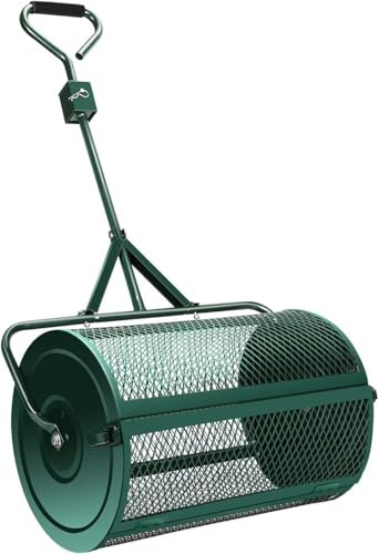 Esparcidor de turba, esparcidores de césped y jardín, Rodillo de Malla metálica Resistente de 24 pulgadas/60 cm, esparcidor de Empuje/Remolque, abono, turba, Tierra Superior, tamiz de Cesta