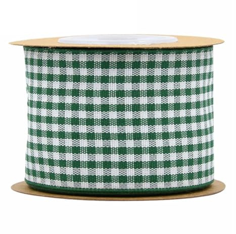 BrightGlow Karoband 5 M Weihnachten Geschenkband Gingham Band Weihnachtsbänder zum Basteln Plaid Ribbon Dekoband Kariertes Band für Geschenk DIY Bastelkuchen Weihnachten Party Deko Dunkelgrün 38mm