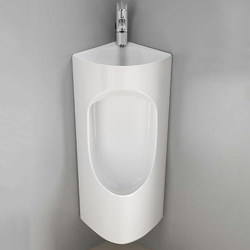 PQXQZ Eckurinal mit Waschbecken Wandmontiertes Pissoir Porzellanurinal Auslaufsicheres Urinal für Männer mit Warm- und Kaltwasserhähnen Auslaufsichere Urinale für Männer für Die Nacht(White)