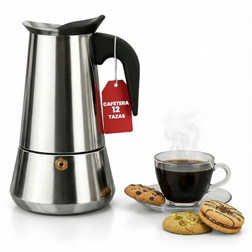 Galvxn. Cafetière italienne à induction - Cafetière en acier inoxydable - 12 tasses (600 ml) - Compatible gaz, vitrocéramique et induction.