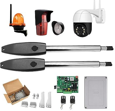 Motor Puerta Corredera, Kit de abrepuertas automático Operador de puerta doble de servicio pesado for puertas batientes dobles Motor de CA de hasta 16 pies o 880 lb,para Puerta de Jardín(KIT O)