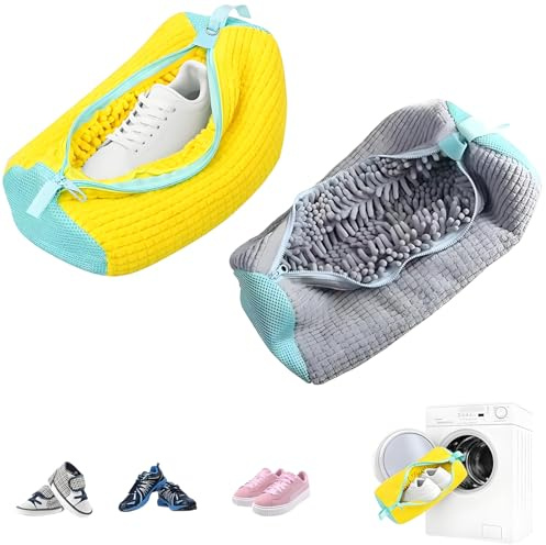 Set de bolsas para zapatos, 2 piezas, gris-amarillo, 39 cm, protección para lavadora para zapatillas y calzado deportivo, diseño con cremallera