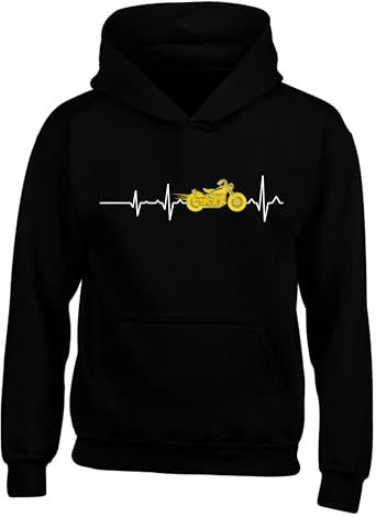 Motorbike Heartbeat Hoodie – Cool Biker Shirt Funny Biker Hoodie Gift Motorcycle Pull Over Chopper Bike Lovers Unisex Kids Adults Top (Black, 3 Years)
