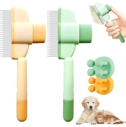 Brosse Animaux Chats Chien Anti Poils avec 2 PièCes Crochet en Silicone Autocollant Poil Long Court Autonettoyante Peigne Anti-Puces Bouton de Toilettage Attrape'Poils