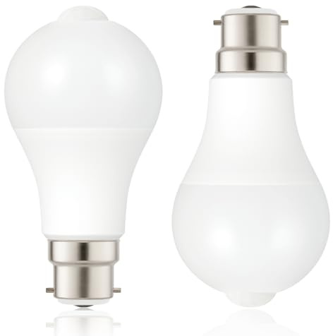 FLSNT B22 Bulb 100W Equivalent, 1150LM PIR LED Light Bulb,12W A60 LED Edison Screw Bulb, 6500K Cool White, Non-Dimmable, Pack of 2