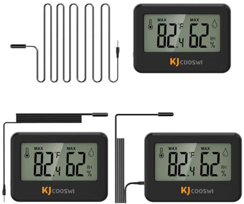 3PCS Mini Digital Hygrometer and Thermometer Reptile Thermometer with Extend Probe (Only Temperature) Indoor Temp and Humidity Meter with Magnet