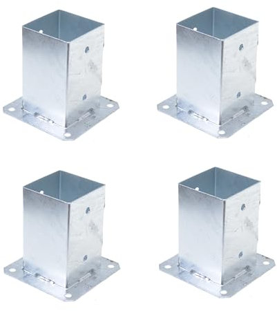 Aqbau Set di 4 supporti per pali da avvitare, boccola da avvitare, 90 x 90 mm, manicotto inferiore con piastra di tassello, scarpe per pali da avvitare, zincato a caldo