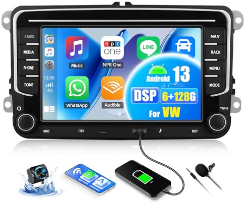 OiLiehu 8-Core 6+128G Android 13 Car Stereo for VW Polo Golf 5 Caddy T5 Tiguan with Wireless CarPlay Android Auto, 7'' Touchscreen Radio with WiFi Mirror Link Bluetooth FM RDS DSP EQ SWC Backup Camera