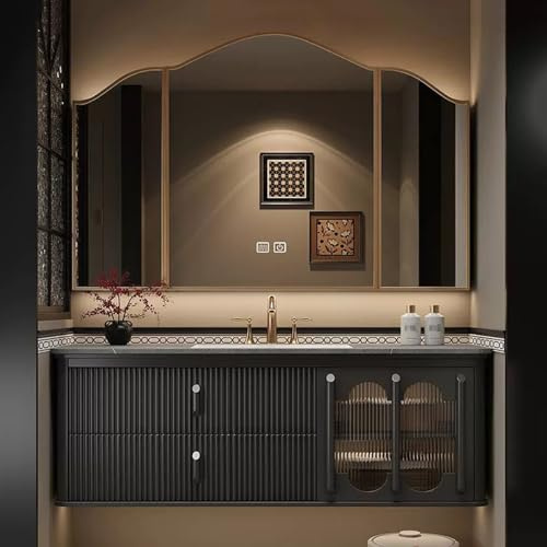 ARKCHIU Juego Muebles De Baño con Lavabo Y Espejo, Muebles De Baño con Lavabo, Incluye Gabinete De EspejoBlack,90cm/36in