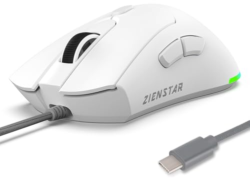 Zienstar-Souris de Jeu Filaire USB C Ergonomique,7200 DPI,Lumières RVB pour Apple MacBook ou Ordinateur Portable avec Port de Type C-Blanc