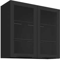 Kuechen-preisbombe Küchen Glashängeschrank 80 cm Siena Schwarz Küche Küchenzeile Küchenblock