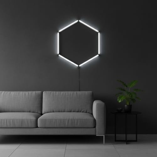 LUXULA Hexagon LED Wabenleuchte 40W 6500K Kaltweiß mit Drahtseil | LED Garagenlampe, Werkstattlampe für Showroom, Barber, Friseur und Salon, inkl. Drahtseil-Aufhängung, 98x84x3,5cm