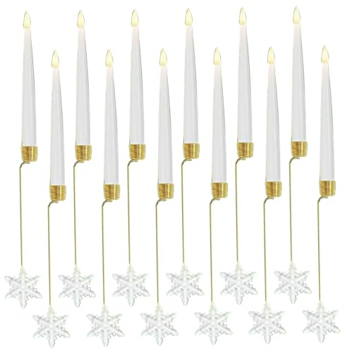 DAGLLGEW 12 Velas navideñas con Control Remoto, Velas LED sin Llama con Forma de Copo de Nieve, luz Blanca cálida para Fiestas en casa, LED sin Llama para árbol de Navidad.