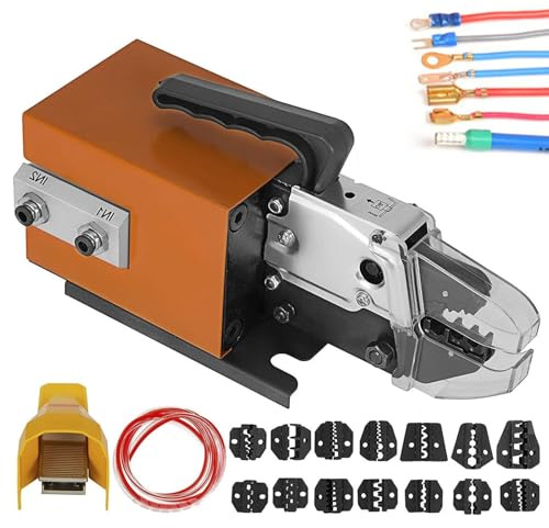 Crimpadora neumática AM-10, crimpadora neumática de terminales de cable, crimpadora de hasta 16 mm² for conectores de cable, piezas de alicates y diversos tipos de terminales,15 juegos de matrices.