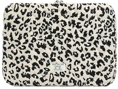 HICARRY Puffy Laptop Hülle für 11 13 15 Zoll Laptop, Cord Süße Leopard Laptoptasche Laptop Sleeve Case mit Schleifenmuster Damen Mädchen Leo Tasche