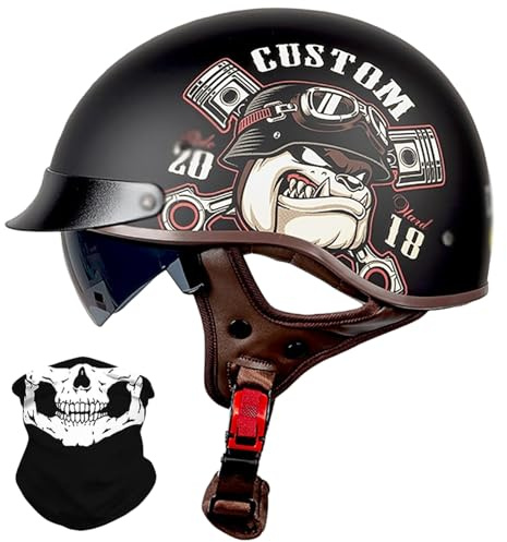 Casco Da Moto Retrò Con Visiera Parasole, Casco Da Moto Vintage A Mezza Calotta, Casco Da Scooter Cruiser Per Uomini E Donne Adulti, Omologato ECE 2,XL(59-60CM)