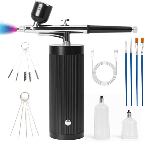 Kit Aerografo con Compressore, Ugello 0.3mm, Set Aerografo Manuale Ricaricabile per Trucco, Facile da Pulire e Anti-Intasamento, Per Nail Art, Trucco, Pittura e Modellismo, Decorazione per Torte
