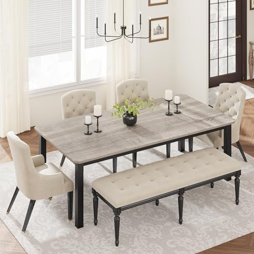 Aptliton 200 cm Long Kitchen Table for 4-6, Wood Dining Room Table for Kitchen Living Room, Large Rectangular Dinner Tables, Industrial Indoor Restaurant Tables Sturdy Metal Frame No Chairs