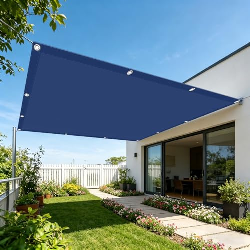 Vele Parasole 140 x 170 cm Protezione Raggi UV Tenda a Vela Ombreggiante con Occhielli e Corda per Esterno, Giardino e Terrazza, Balconi, Pergola Piscinae Campeggio, Blu Scuro